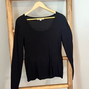 LOFT Black Scoop Neck Long Sleeve Top
